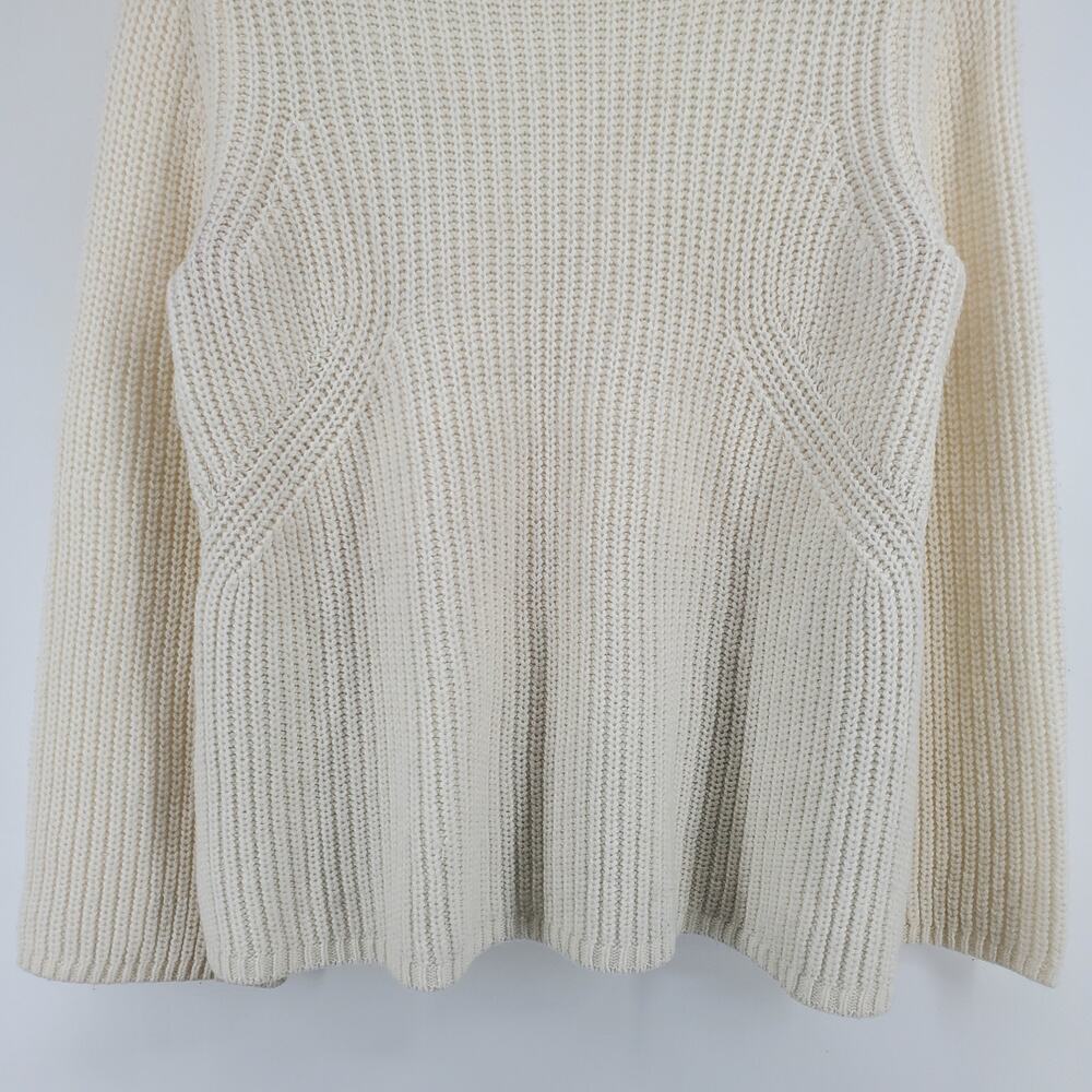 Cremleuix Wool Blend Cream Mock Neck Chunky Knit Sweater with Bell Sleeves| S - Picture 3 of 11